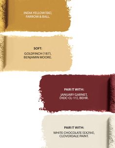 four shades of paint with the names of each color on them, including gold and white