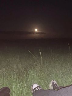 two people sitting in tall grass watching the moon