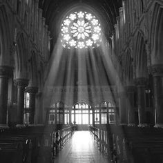 sunlight streaming through the window into a cathedral