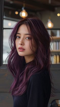 Deep Purple Brown Hair, Hair Color Ideas Plum, Cool Tone Purple Hair, Hair Color For Cool Tone, Dye On Dark Hair, Purple On Brown Hair, Purple Brown Hair Color, Dark Purple Hair With Brown, Brown Violet Hair