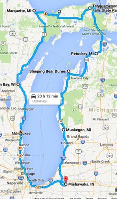 a map showing the route to michigan