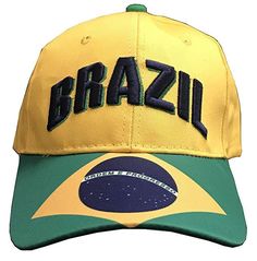 a yellow and green baseball cap with the word brazil on it's front side