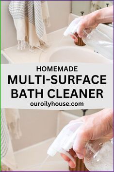 someone is cleaning their bathroom with the words homemade multi - surface bath cleaner on it