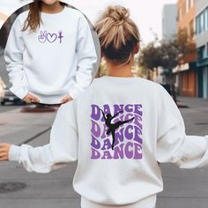 Introducing our Youth Girls Dance Sweatshirt - the perfect blend of comfort and style for your young dancer! Designed with passion and grace, this sweatshirt celebrates the joy of dance and is a must-have addition to any aspiring ballerina or hip-hop enthusiast's wardrobe. All of our items are printed using DTF (Direct to Film) printing. The design is printed onto the film and then transferred to the shirt. The ink is printed into the fabric, and will not peel like vinyl!  HOW TO ORDER: 1. Check and review listing photos 2. Select your size and color from drop down menus 3. Choose the quantity you wish to order 4. Click ADD TO CART! Go to your cart and finalize your order  HOW TO CARE: -Always wash item inside out in cold water on a gentle cycle! -Do not tumble dry, dry clean, or iron dire Dance Christmas Gifts, Mabel Sweater, Dance Christmas, Dance Sweatshirt, Dance Gear, Ballet Gift, Dance Mom, Dance Shirts