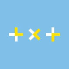 two yellow crosses on a blue background with the word x and y below them in white letters