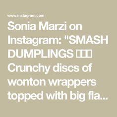 some type of text that is in white on a beige background with the words, sonja marzi on instagramm smash dumplings ii crunch discs of won't