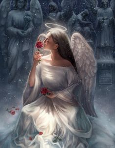 Snow angel cemetry rose winter Angel Artwork Painting, Angelic Artwork, Angel Of God, Angel Lovers, Angel Photography