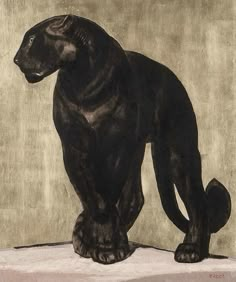 a painting of a black panther sitting on a ledge