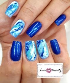 Rockabilly Nails, Blue And Silver Nails, Cruise Nails, Blue Nail Art Designs, Blue Gel Nails, Feather Nails, Blue Acrylic Nails, Nail Art Designs Summer, Blue Nail Art