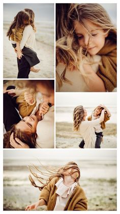 a collage of photos showing two women hugging each other