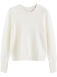 cream white cashmere crew neck long sleeves straight hem ribbed cuffs and hem White Cotton Sweater, White Crew Neck Sweater, White Sweater Women, Cream Cashmere Sweater, White Knitted Sweater, White Long Sleeve Sweater, Chinti And Parker, White Jumper, Blue Floral Top