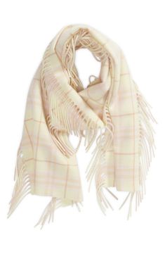 From the resort '24 line, this generously sized cashmere scarf is patterned in the brand's instantly recognizable check and is finished with lengthy fringe. 62" x 12"; 3 1/2" fringe 100% cashmere Dry clean Made in the UK California Outfits, Bag Women Fashion, Pink Scarves, Hangzhou, Mini Crossbody Bag, Wool Scarf, Cashmere Scarf, Check Pattern, Winter Wear