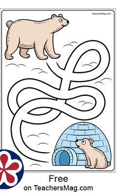 a polar bear and an igloose maze for kids to learn how to draw