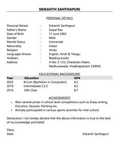 Resume Format Download, Resume Format For Freshers, Create A Resume, Resume Words, Simple Resume, Word Free