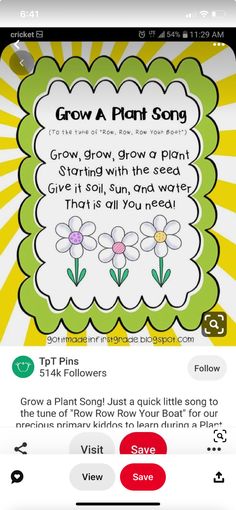 an iphone screen with the text grow a plant song on it