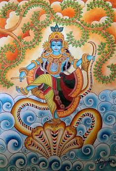 a painting on the wall of a building with an image of hindu god in it