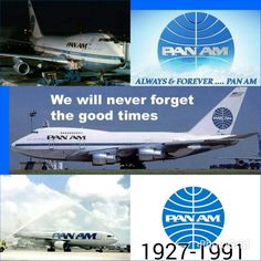 an advertisement for the pan am airliner is shown in blue and white with images of planes