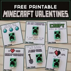 printable minecraft valentine's day card with pictures of the cards and instructions for how to make them