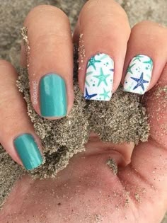 turquoise starfish nail art Nail Art Summer Beach, Beach Nail Art Designs, Nail Holiday, Beach Themed Nails, Beach Nail Art, Beach Nail Designs, Gel French Manicure, Summer Nails Beach, Nail Design Inspiration