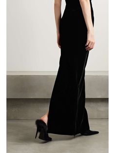 WARDROBE.NYC Velvet maxi skirt | NET-A-PORTER Black Velvet Skirt Long, Velvet Midi Skirt Black, Luxury Black Maxi Skirt, Net A Porter Maxi Skirt, Crushed Velvet Maxi Skirt, Bodycon Maxi Skirt, Hailey Bieber Outfits, Matching Separates, Column Skirt