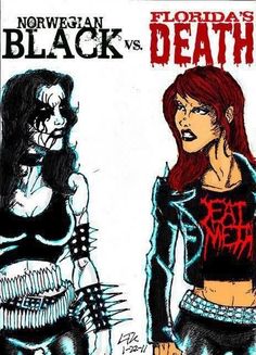 an image of two women with red hair and black clothes, one is holding a knife