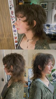 Medium Hair With Short Bangs, Hobbit Cut Hair, Victorian Mullet, 60s Pixie Haircut, Rattail Haircut, Mullet Styling, Shullet Haircut, Mullet Pixie Haircut, Unisex Haircut