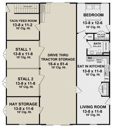 two story house plans with garage and living room on the first floor, along with additional storage space