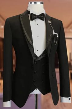 Christopher Fancy Black Shawl Lapel Three Pieces Men Suits For Wedding 3 Piece Suit Men Wedding, Three Piece Suit Mens, Wedding Suit For Men, Graduation Suit, Wedding Suits Men Black, Groom Tuxedo Wedding, Suits For Wedding, Black Suit Men, Fancy Suit