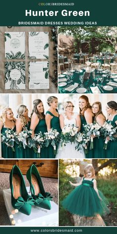 green bridesmaid dresses and matching shoes are the perfect color combination for this wedding