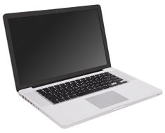 an open laptop computer sitting on top of a white surface