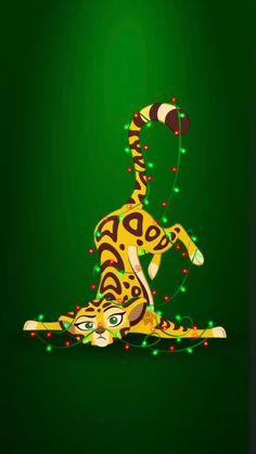 a green background with an image of a tiger on it's back and the words happy new year