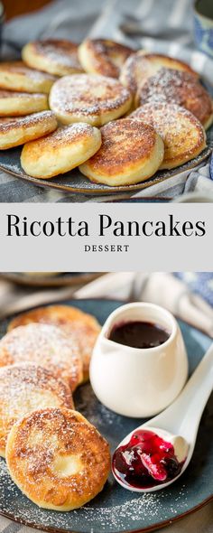 ricotta pancakes on a plate with dipping sauce