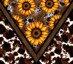 sunflowers are arranged on a brown and white background