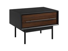 a black and brown nightstand with two drawers on one side, an open drawer on the other