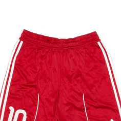 Item is in good used condition. > Size: XS > Waist Size: 26" > Inside Leg: 6" > Rise: 12" > Hem: 11" Red Sportswear Bottoms For Gym, Red Bottoms With Built-in Shorts For Sports Events, Sporty Red Bottoms For Jogging, Sporty Red Jogging Bottoms, Red Stretch Athletic Shorts For Training, Red Activewear Shorts For Sports, Red Activewear For Sports Events, Red Stretch Athletic Shorts With Moisture-wicking, Red Sports Bottoms With Built-in Shorts