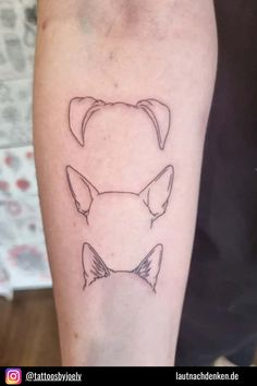 the outline of a cat's head is shown in black ink on the arm