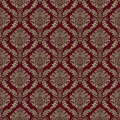 a red and gold wallpaper with an ornate design