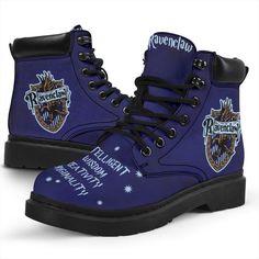 Harry Potter Ravenclaw Timbs Boots Custom Shoes For Fan All of our Boots are custom-made to order and handcrafted to the highest quality standards. Add style and performance to your footwear collection with a pair of custom printed all-season boots! Features a vibrant double-sided print on water-resistant micro-suede material Eco-friendly and 100% Vegan Includes a removable memory foam insole pad for comfort and support. Constructed with high-quality rubber and steel shank outsole for traction a Raven Claw Aesthetic Outfits, Timbs Boots, Ravenclaw Girl, Ravenclaw Outfit, Harry Potter Shoes, Harry Potter Items, Ravenclaw House, Harry Potter Magic