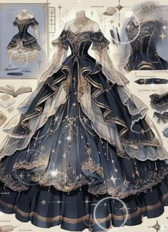 Fantasy Outfits Royal, Manhwa Ball Gown, Royalty Drawing Reference, Manhwa Gowns, Gaun Abad Pertengahan, Manhwa Dresses