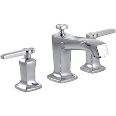 two chrome faucets with handles on each side