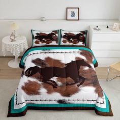 PRICES MAY VARY. ✿✿ UNIQUE DESIGNS: We use the latest 3D printing technology to create truly exquisite designs for our comforters. Whether you’re looking for sleek minimalistic geometric shapes, vividly colored dream catchers, or animal inspired designs, you are guaranteed to find a unique bedding set! ✿✿ RANGE OF SIZES:Four sizes to meet any of your requirements.Twin Size (1x Comforter: 68"x90";1x Pillow Sham:20"*30"), Full Size (1xComforter 79"*90"; 2xPillow Shams 20"*30" ),Queen Size (1xComfo Bedroom Decor Retro, Brown Duvet, Horse Bedding, Retro Farmhouse, Cowhide Print, Girls Bedroom Decor, Print Comforter, Comforter Cover, Comforter Set