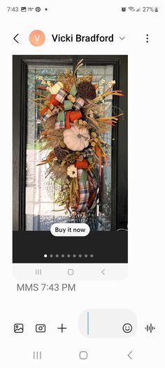 an instagram page with a photo of a wreath on the front door and text that reads, vicki bradford buy it now