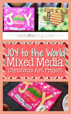 the joy to the world mixed media christmas art project is featured in this postcard