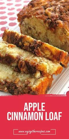 apple cinnamon bread recipe on a red and white tablecloth