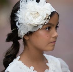 Follow and Tag us on social media ❤ FB ThinkPinkBows ❤ Tag us on instagram @thinkpinkbows 🎀 Details 🎀 This adorable couture headband is a true fit for a princess Vintage inspired flower cluster full of exquisite details! Silk flowers, feathers, pearls, ribbon and rhinestones Placed on la lace soft and stretchy lace band. Perfect for any age from newborn to adults! ------CHOOSING COLORS------ Please make sure to leave a note for us on the seller box upon checking out. If the client does not pic Princess Vintage, Vintage Headband, Flower Girl Headband, Flower Girl Headbands, Headband Flower, Girls Couture, Flower Cluster, Lace Bands, Newborn Headband