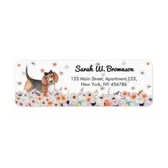 a dog with flowers on it's back is shown in this custom return label