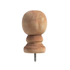 a wooden knob with a screw in it's center, on a white background