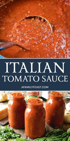 italian tomato sauce in jars with the title above it