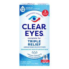 Clear Eyes Triple Action Relief Eye Drops, Multi-Symptom Relief, 2 Pack Best Eye Drops, Allergy Eyes, Dry Eyes Relief, Irritated Eye, Eye Sight Improvement, Itchy Eyes, Vision Eye, Clear Eyes, Eye Drops