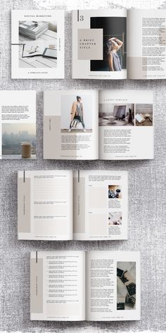 an open book with photos and text on the cover is shown in three different positions